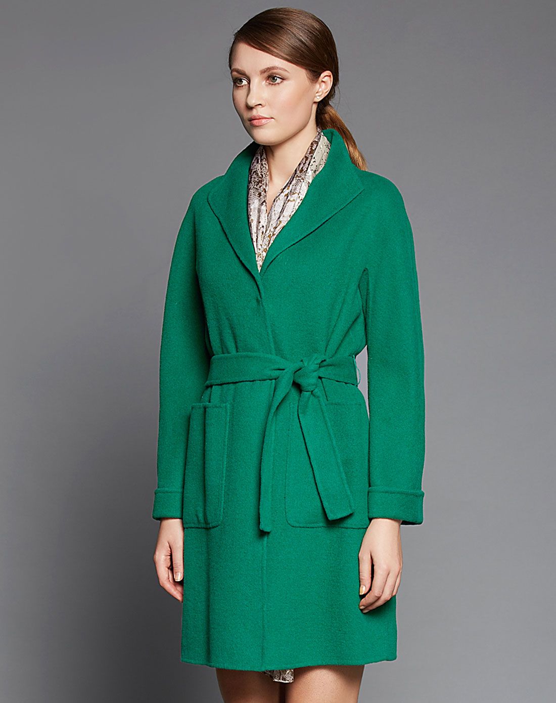 名师路minze style女装专场 绿色立翻领连袖女大衣