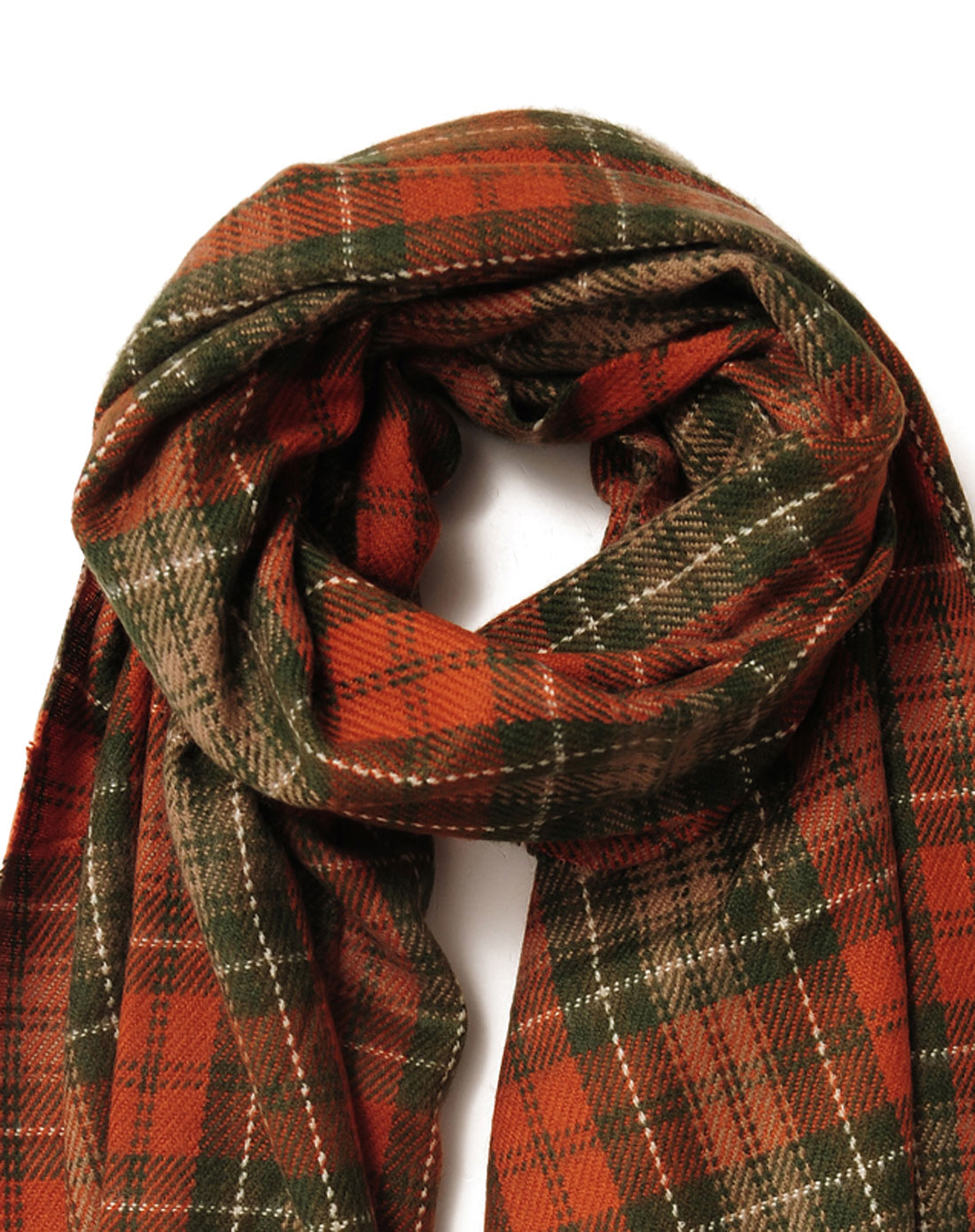 > 女款橘黄色/绿色时尚格子围巾