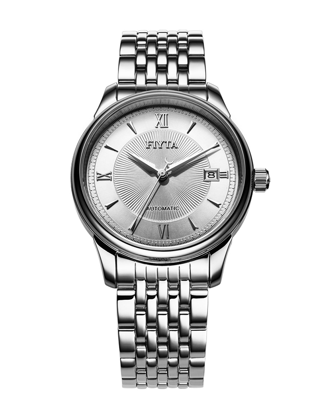 男款银白色休闲商务钢带机械表