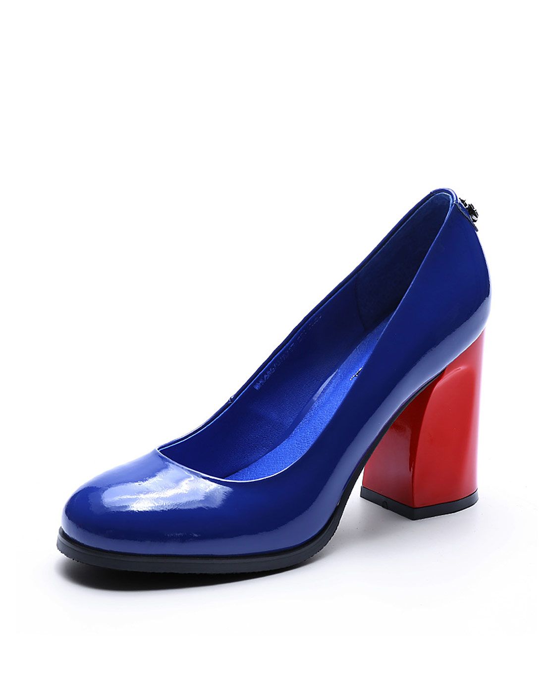 2015秋冬新品蓝色漆皮圆头粗跟高跟鞋