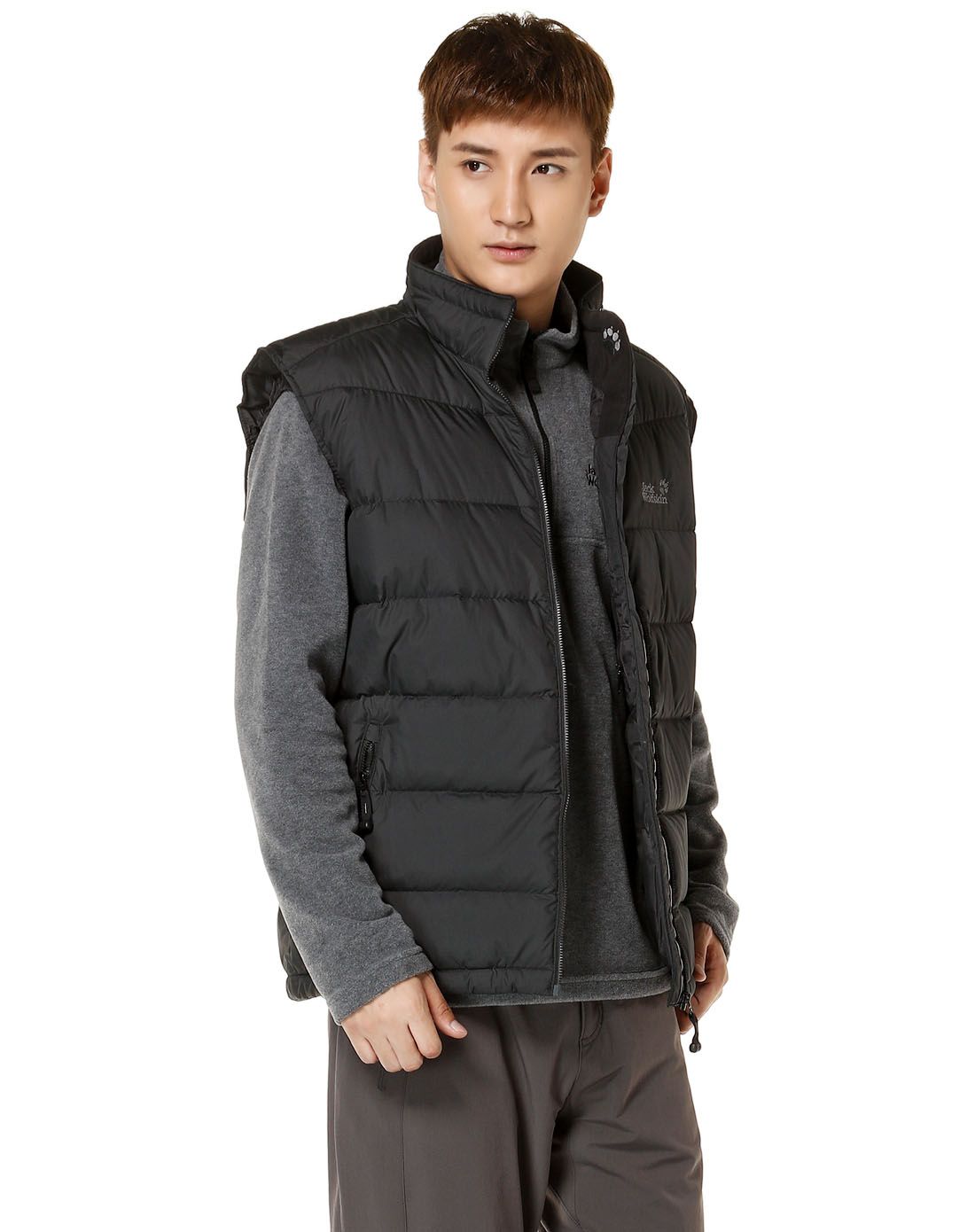 狼爪jackwolfskin户外男女防风保暖 男款黑色羽绒马甲5003571-6000