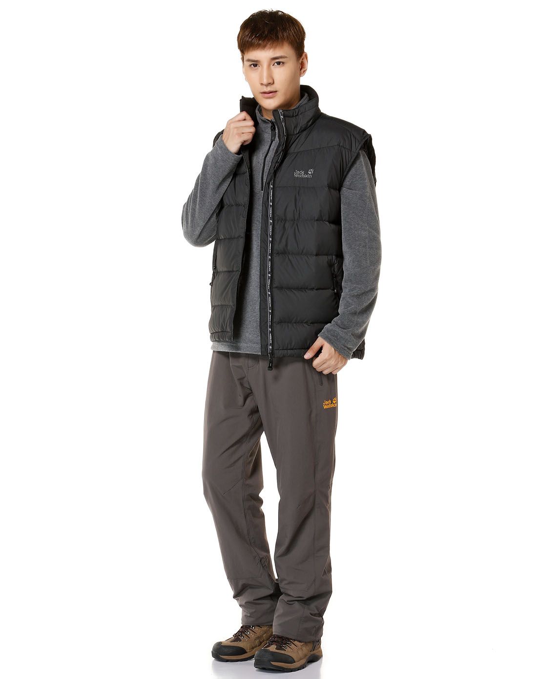 狼爪jackwolfskin户外男女防风保暖 男款黑色羽绒马甲5003571-6000