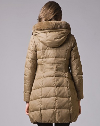 女款灰土色时尚简约中长款长袖羽绒服