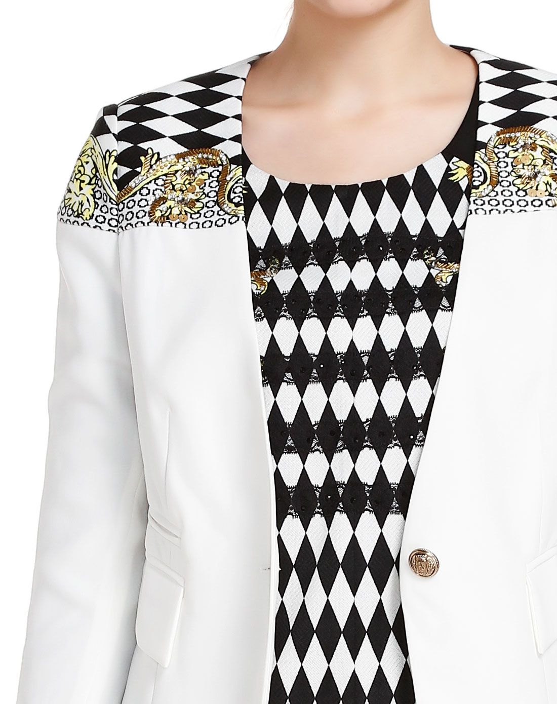 珂莱蒂尔koradior elsewhere女装专场 白色肩部印花时尚长袖外套