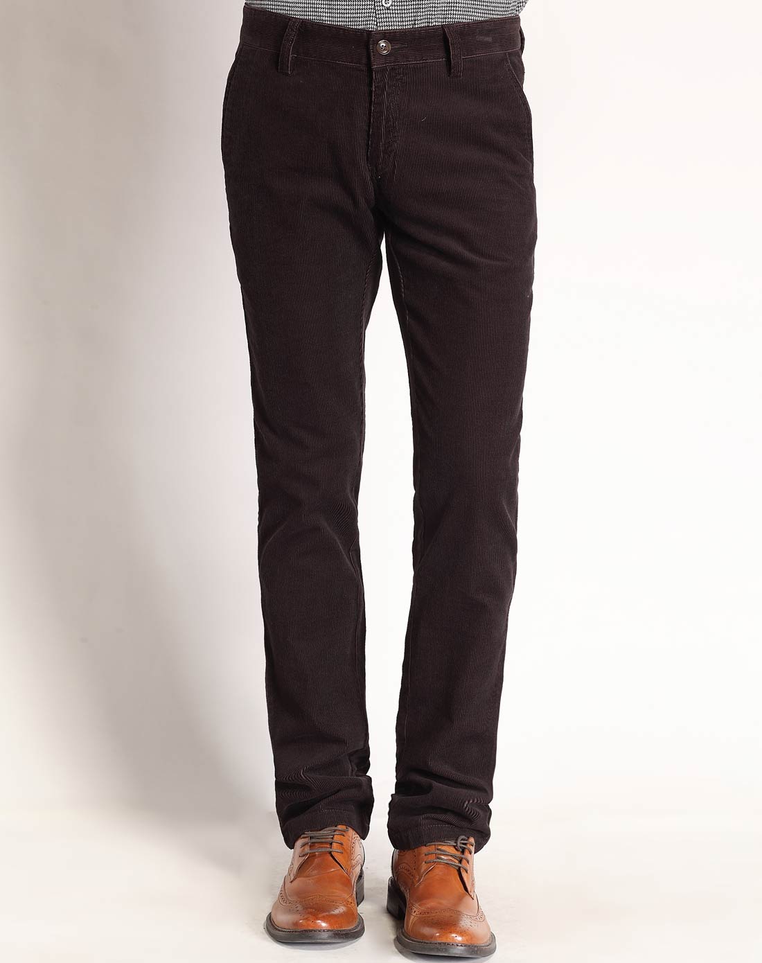 深咖色时尚修身休闲长裤