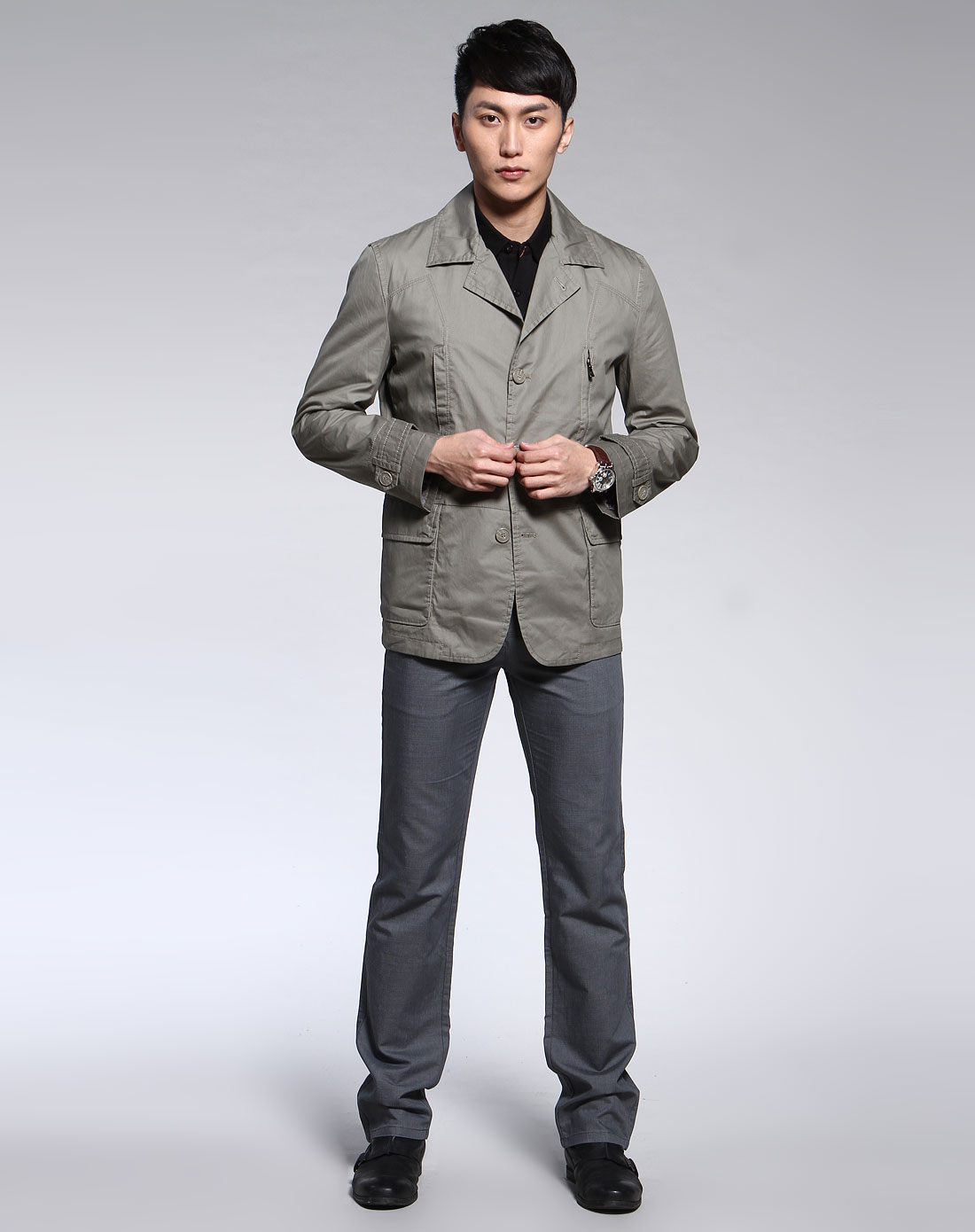 绿灰色休闲长袖外套