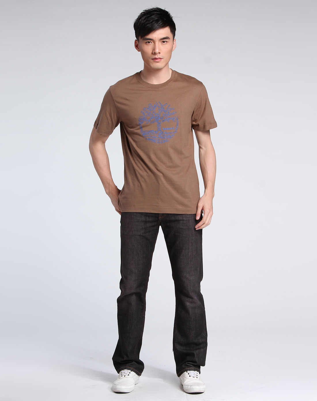 男款咖啡色舒适休闲短袖全棉恤衫