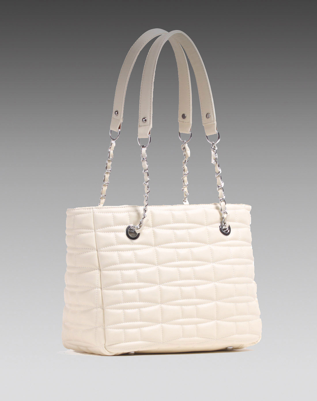 米白色经典绣花皮面手提包