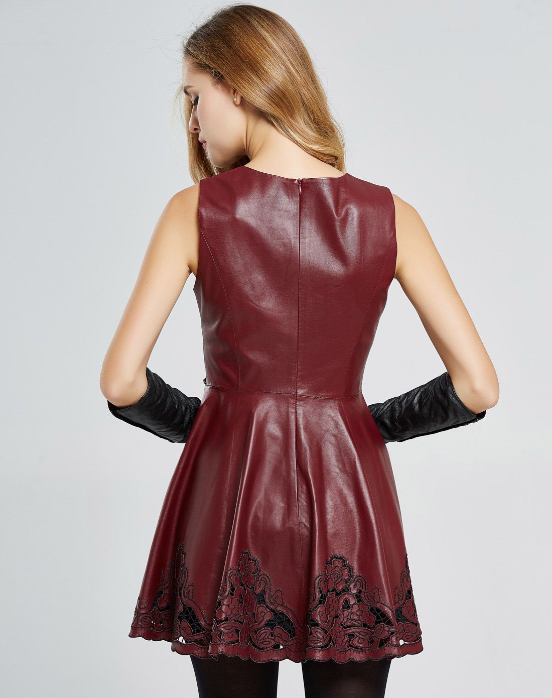 女款绵羊皮重工艺刺绣复古魅力连衣裙