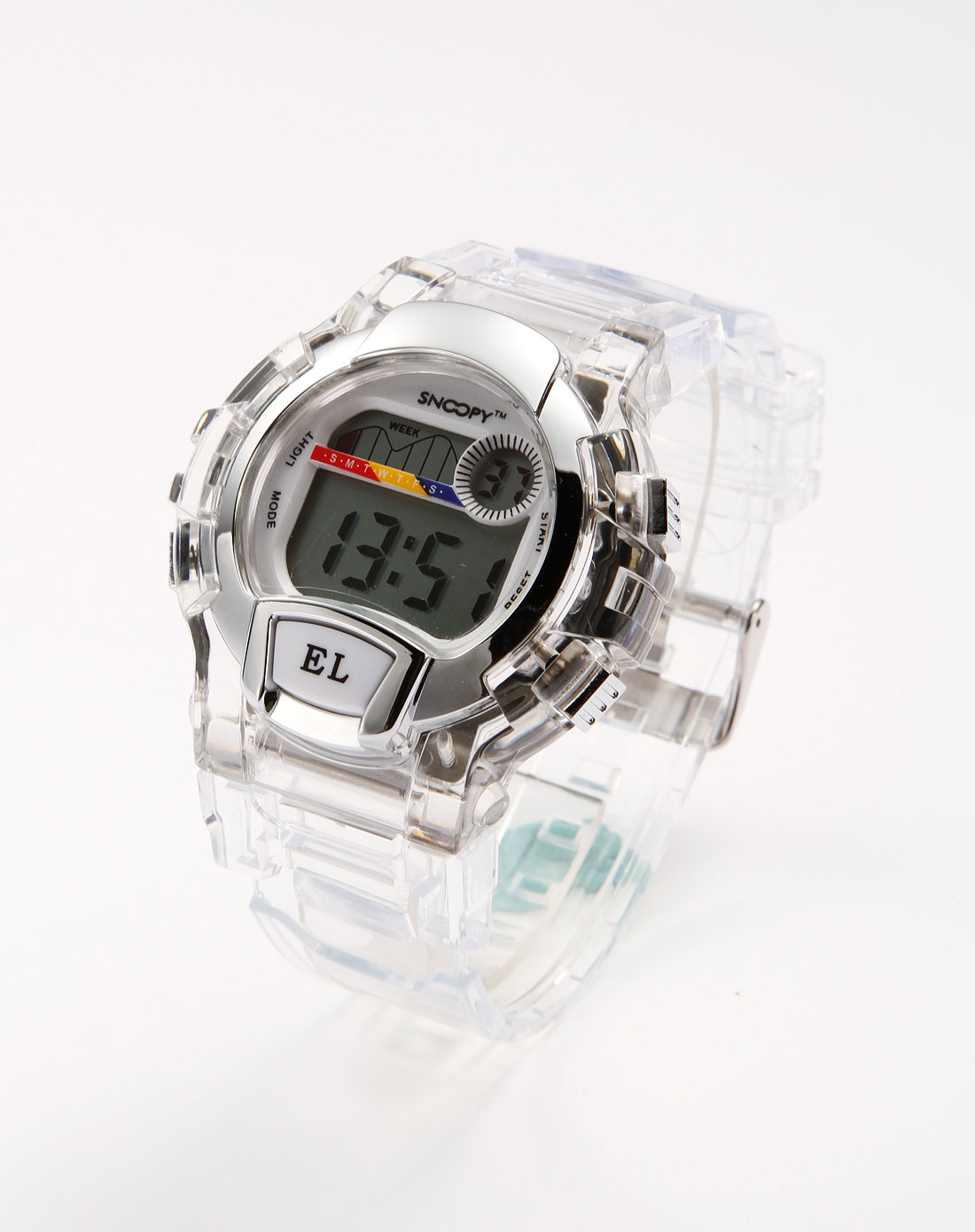 snoopy 男款透明/银/白色时尚多功能运动胶带电子表