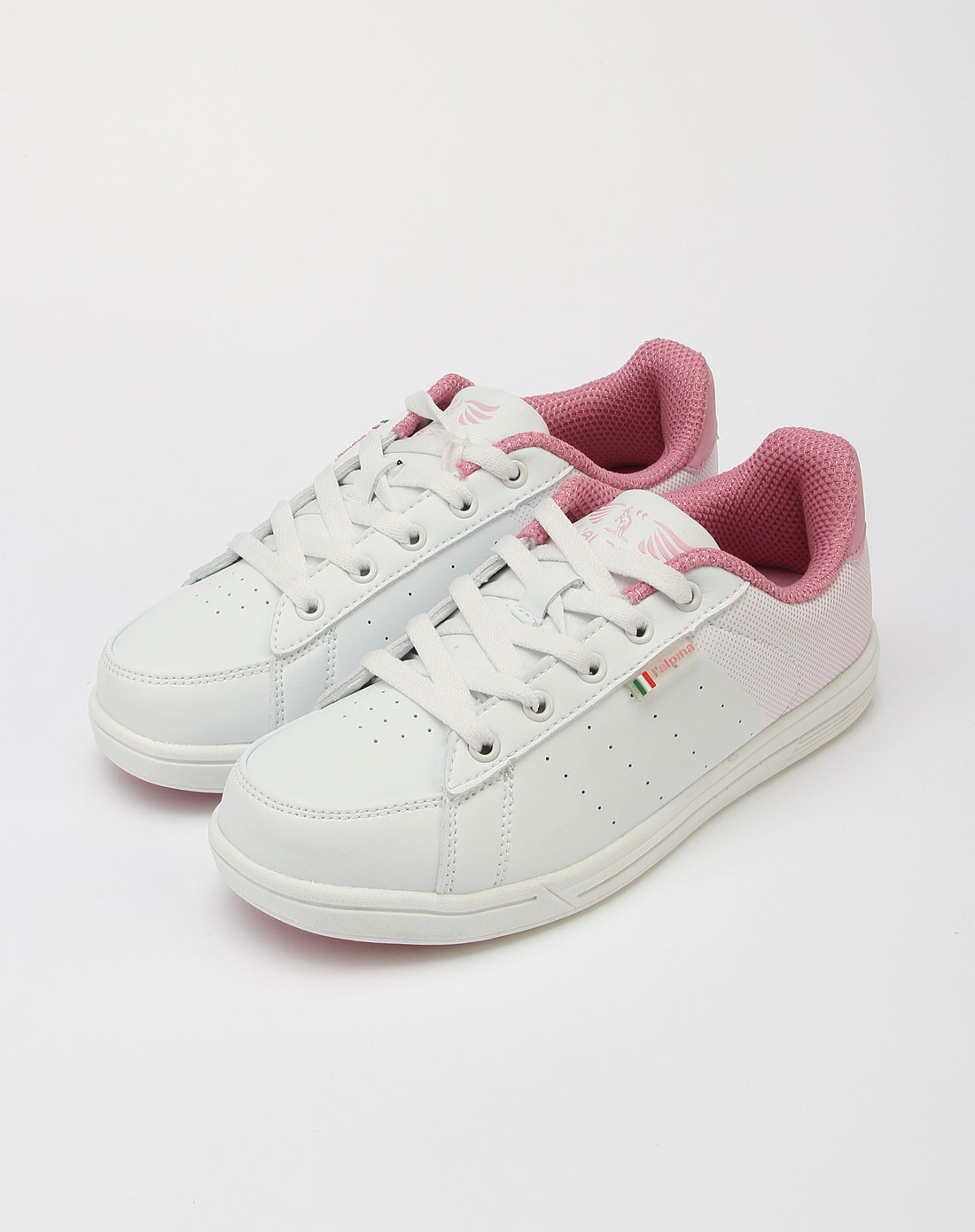 女款白/粉红系带休闲运动鞋