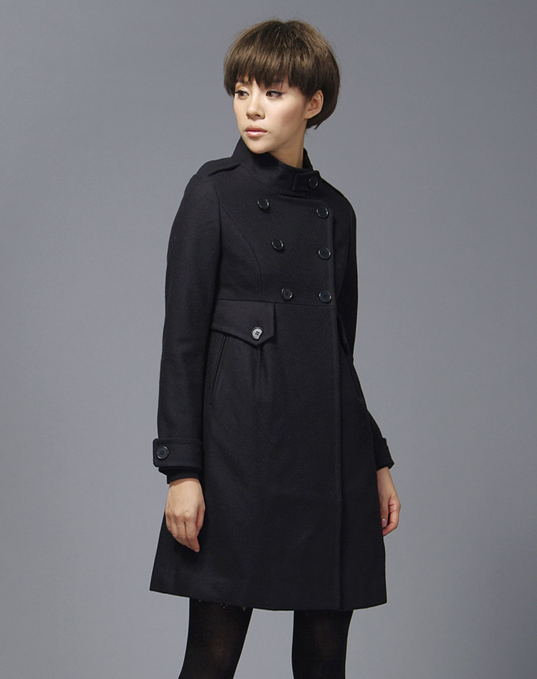 女性日记双排扣立领毛羊毛呢子大衣