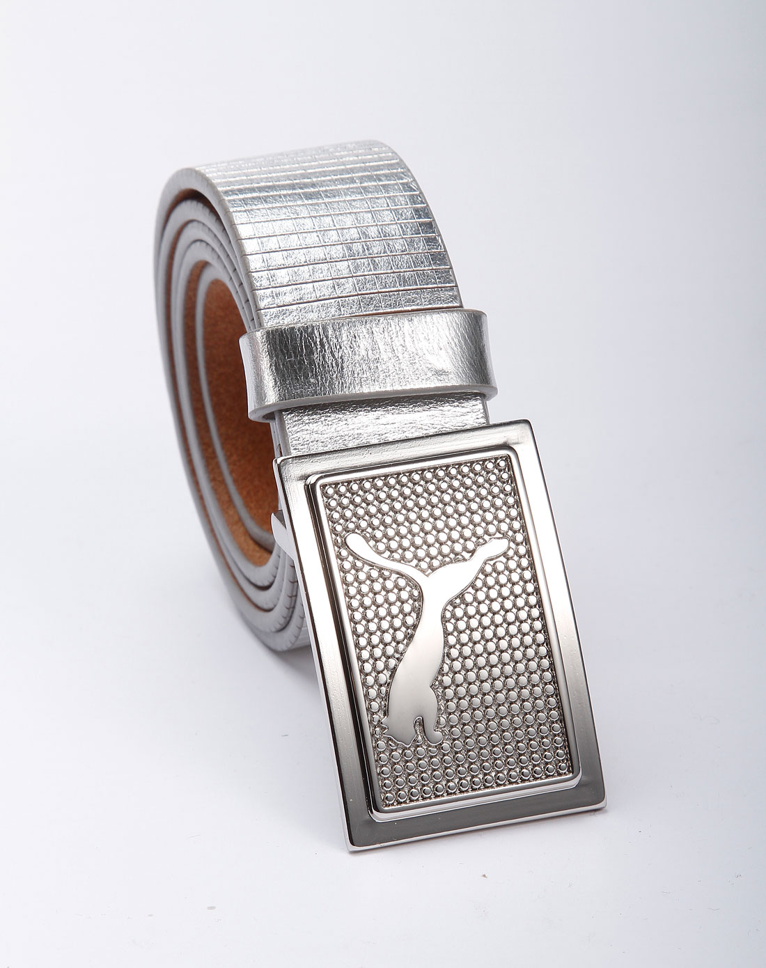 女款银色时尚格纹皮带