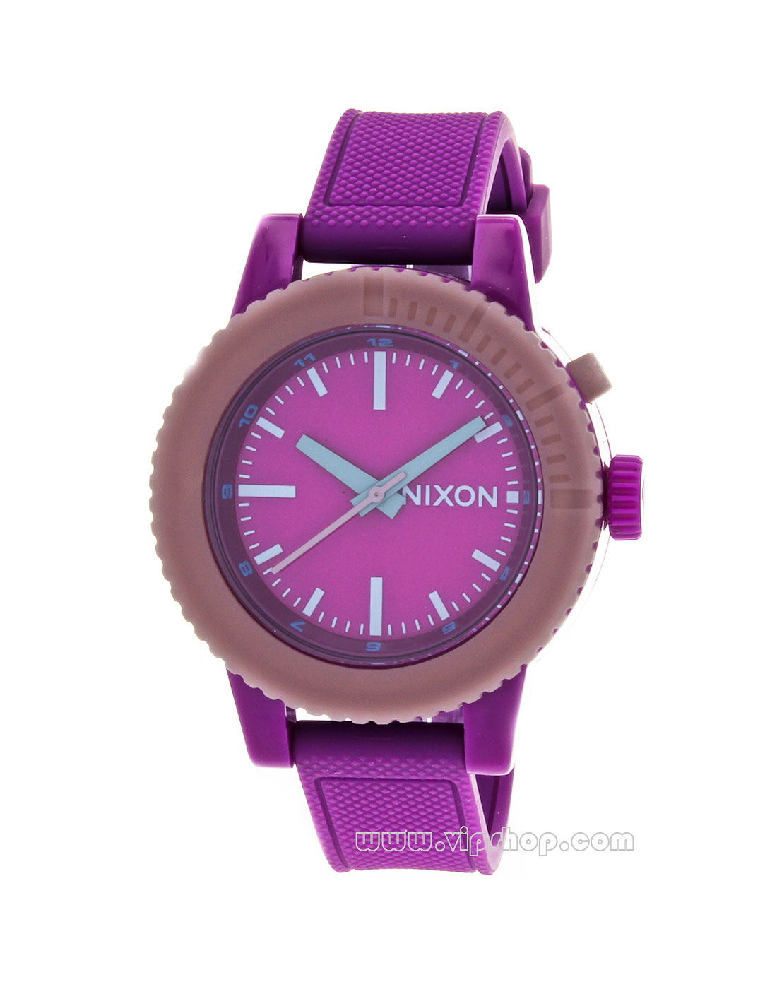 nixon 女款gogo系列酷感圆形刻度表盘手表紫红/咖啡色