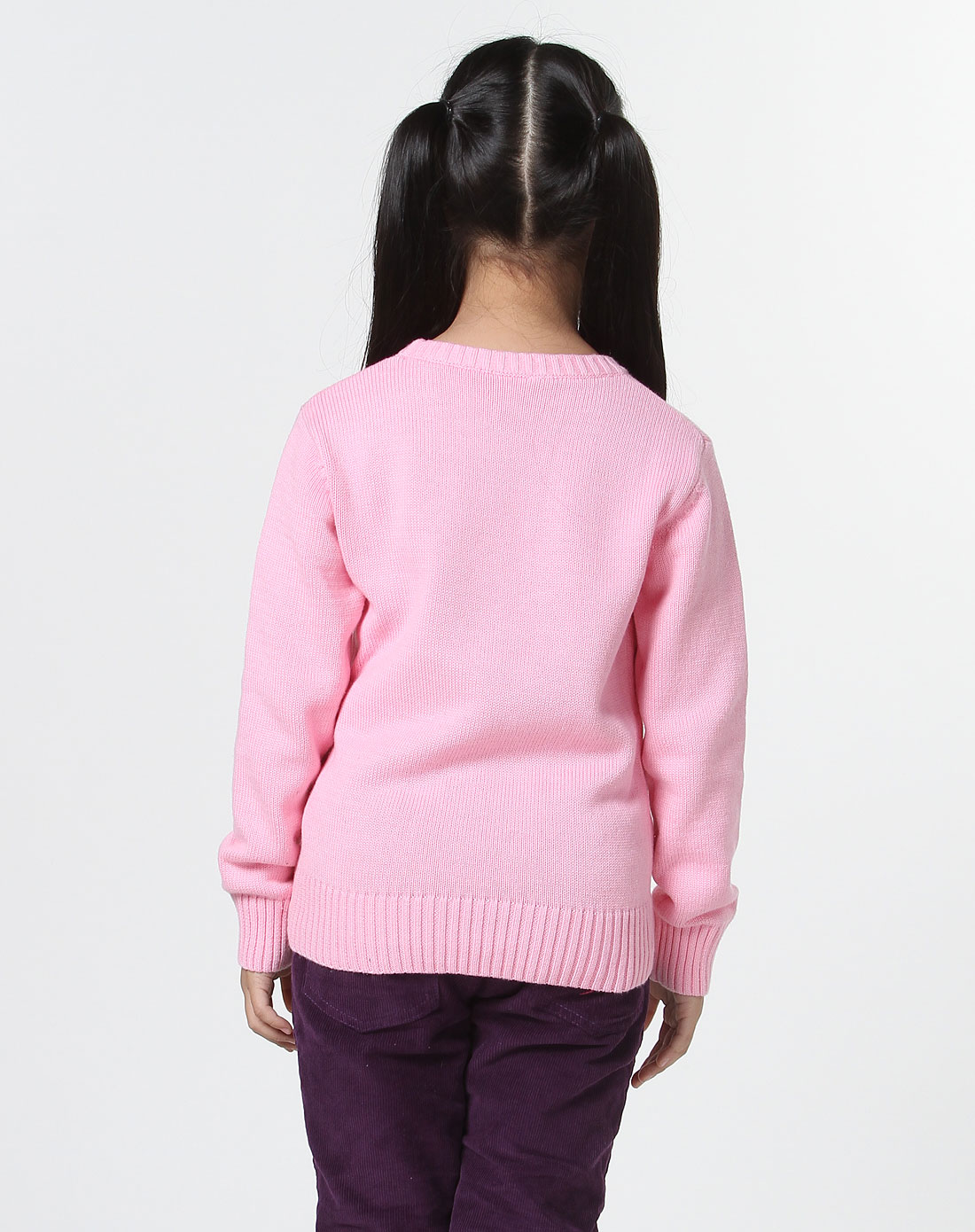 女童粉红色圆领长袖毛衣