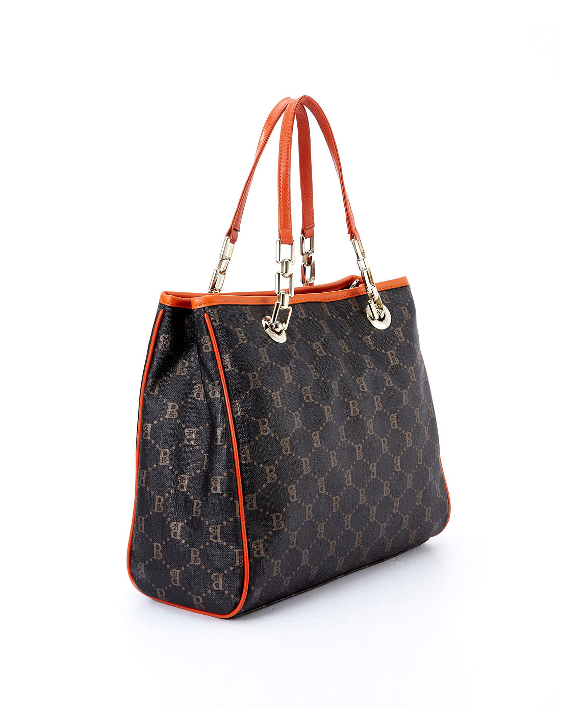 女款黑/橙色休闲图纹手提包