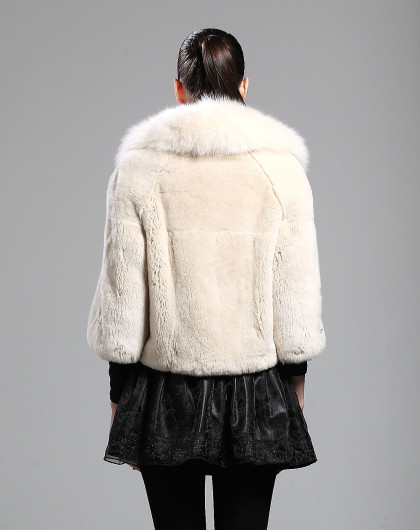 女款尊贵米白狐狸毛领獭兔皮短款