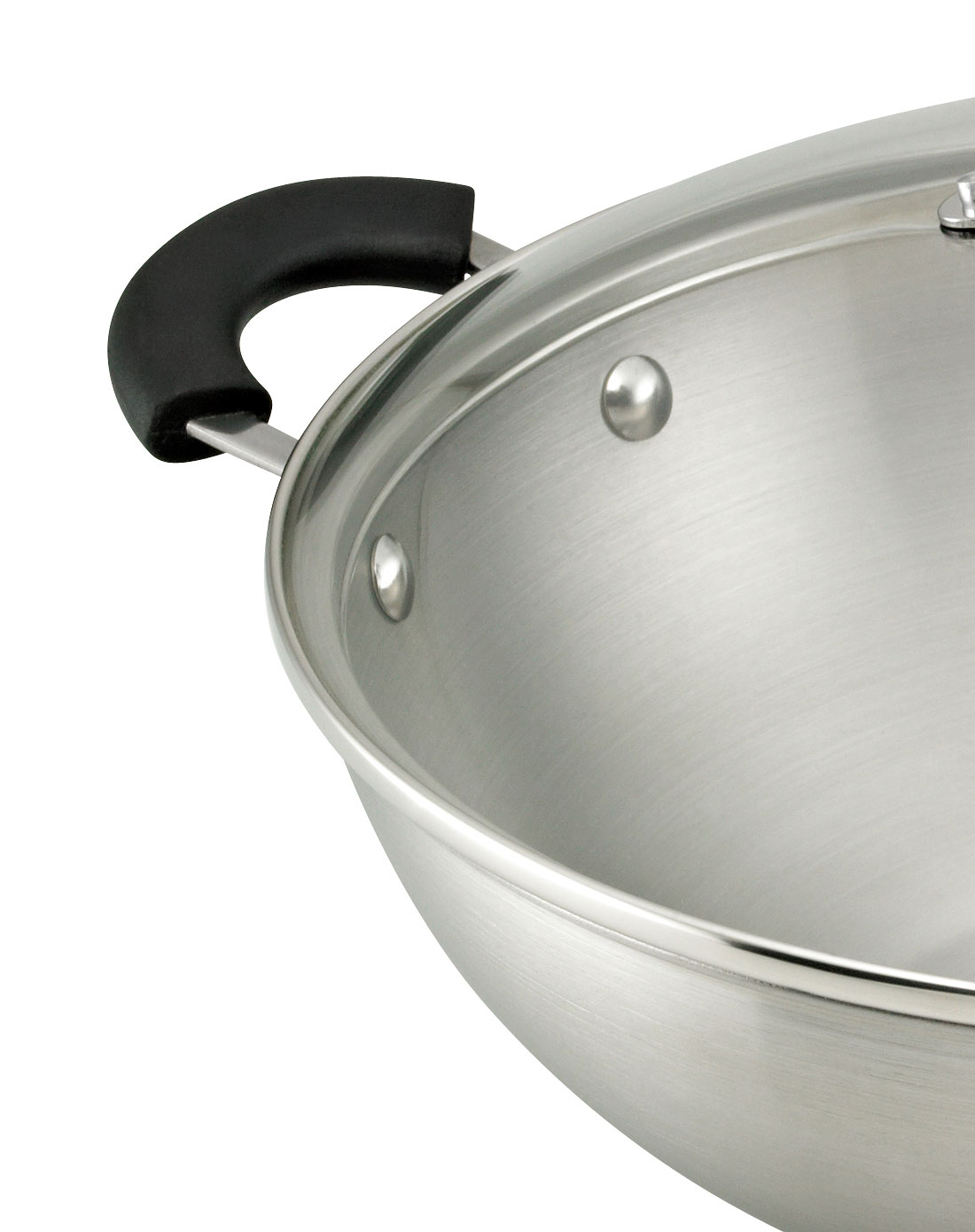 不锈钢玻璃盖单柄单耳炒锅32cm