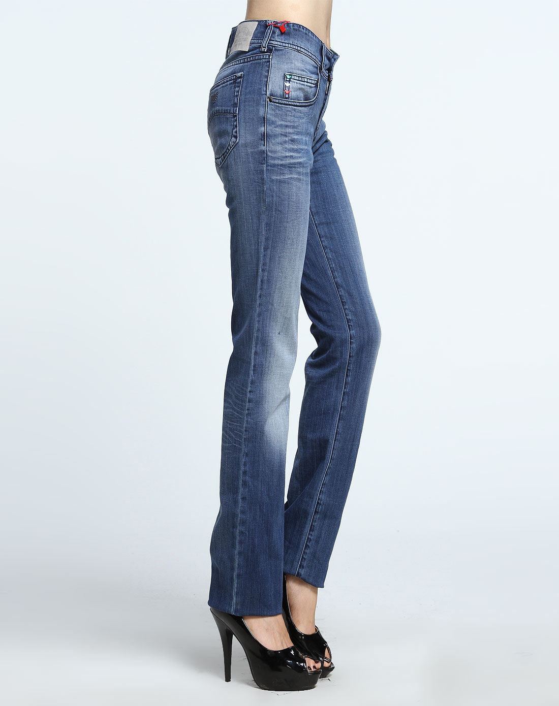 armani 女款轻薄夏季款微喇低腰牛仔裤蓝色