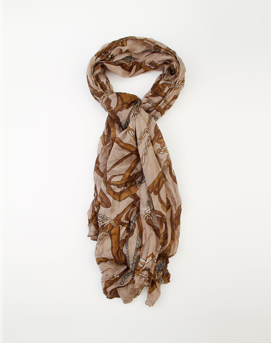 浅啡/浅蓝/金黄色花纹时尚围巾