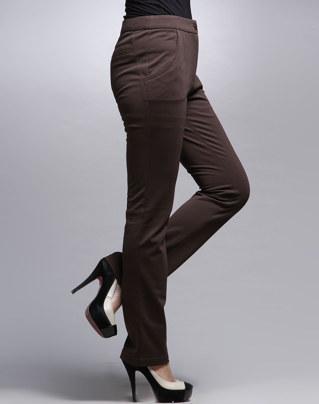 咖啡色简约休闲长裤