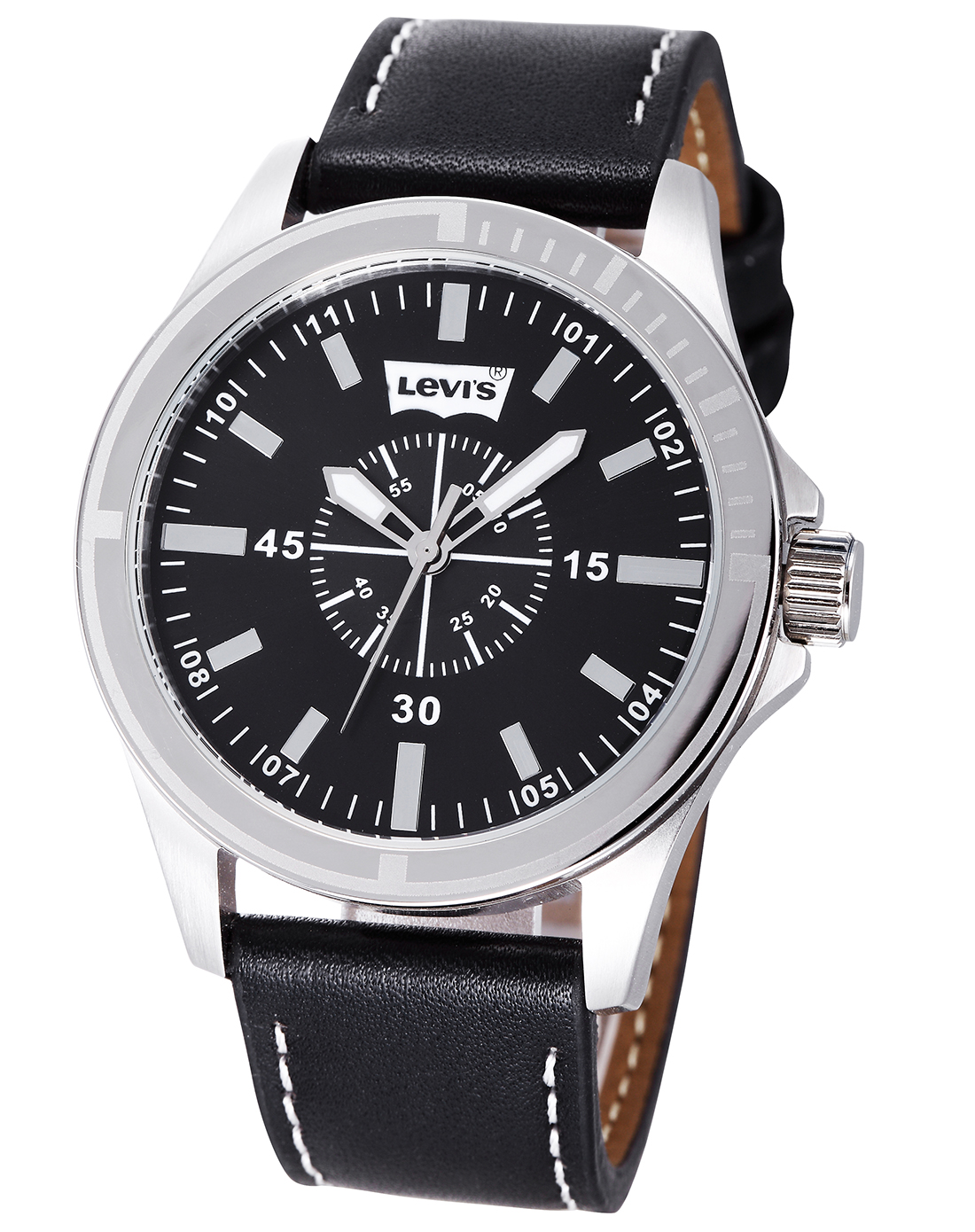 levis 中性银/黑色时尚大方皮革手表
