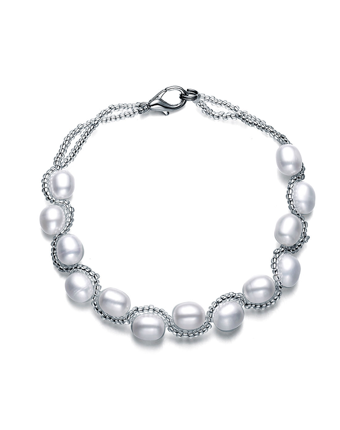 正品天然淡水花式珍珠手链白色