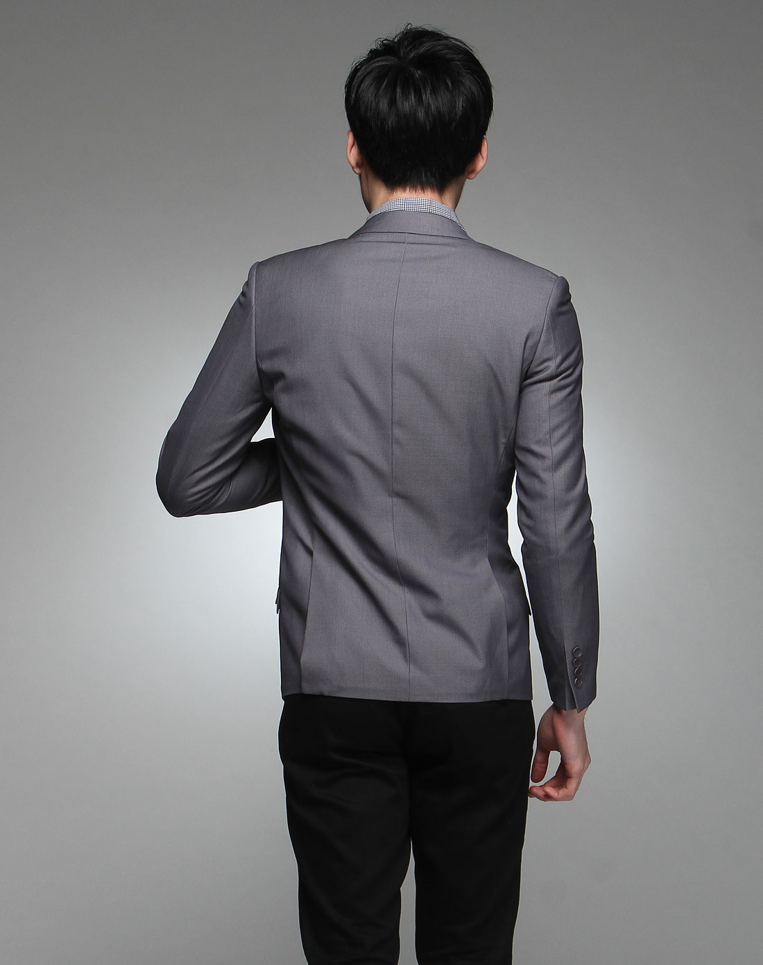男款灰色商务长袖西装(修身版)