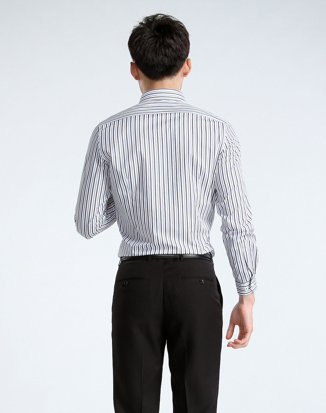 男款灰色条纹休闲长袖衬衫