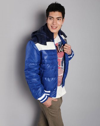 蓝色天空mbsky男装专场-男款藏蓝色撞色羽绒服