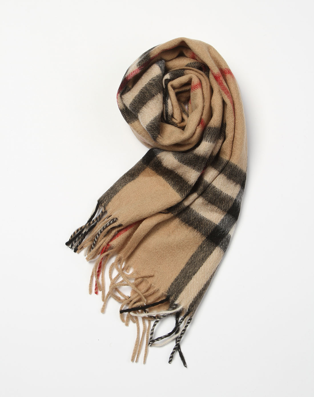 驼黑红色英格兰风格纹羊毛围巾