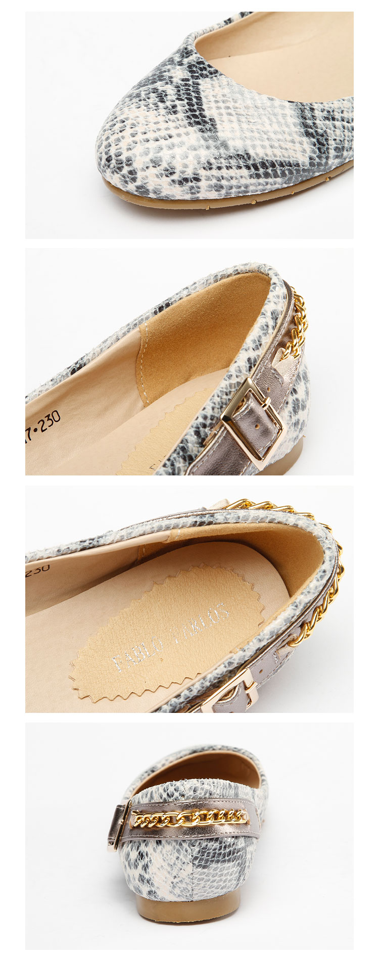 fablo farlos女鞋专场 米蓝混色蛇纹羊皮平底鞋 商