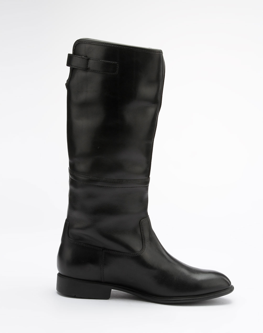 女式黑色光皮长筒马靴