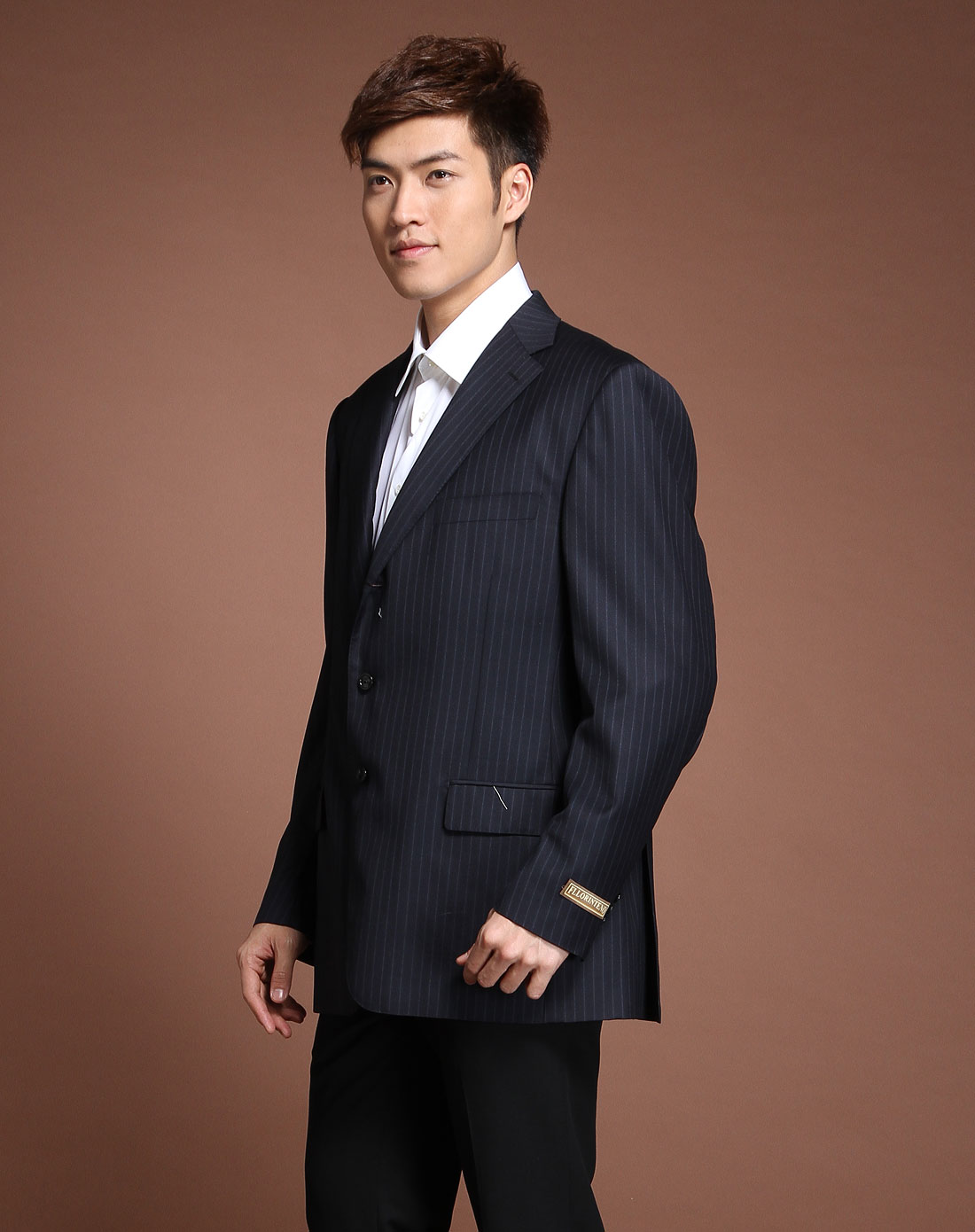 佛伦帝奴fllorinteno男装专场-深蓝色绅士条纹长袖西装外套