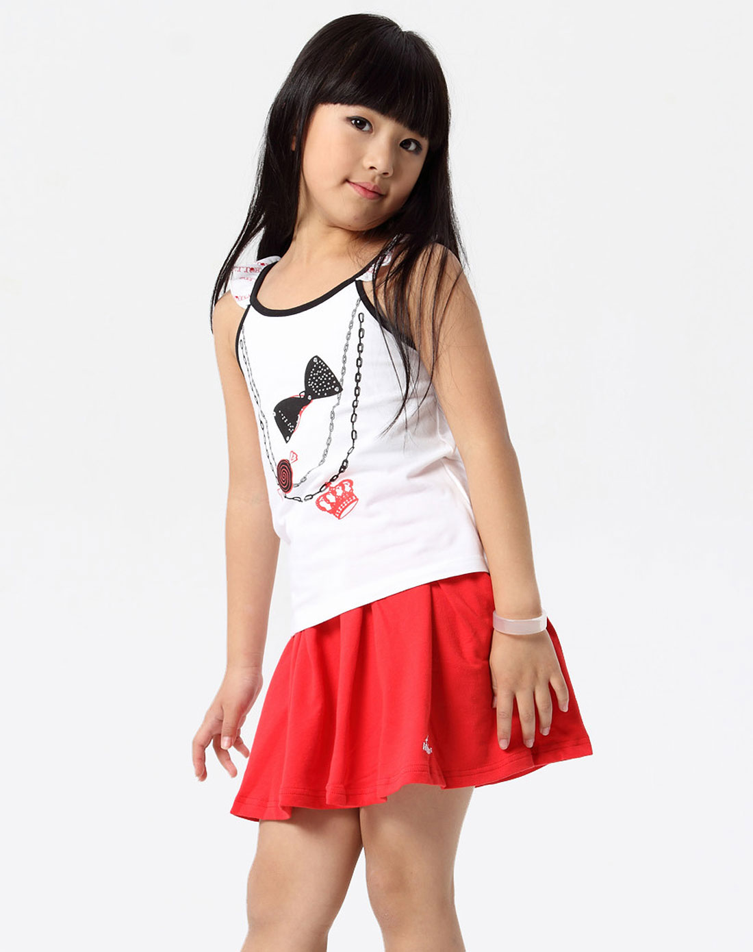 女童大红净色背心