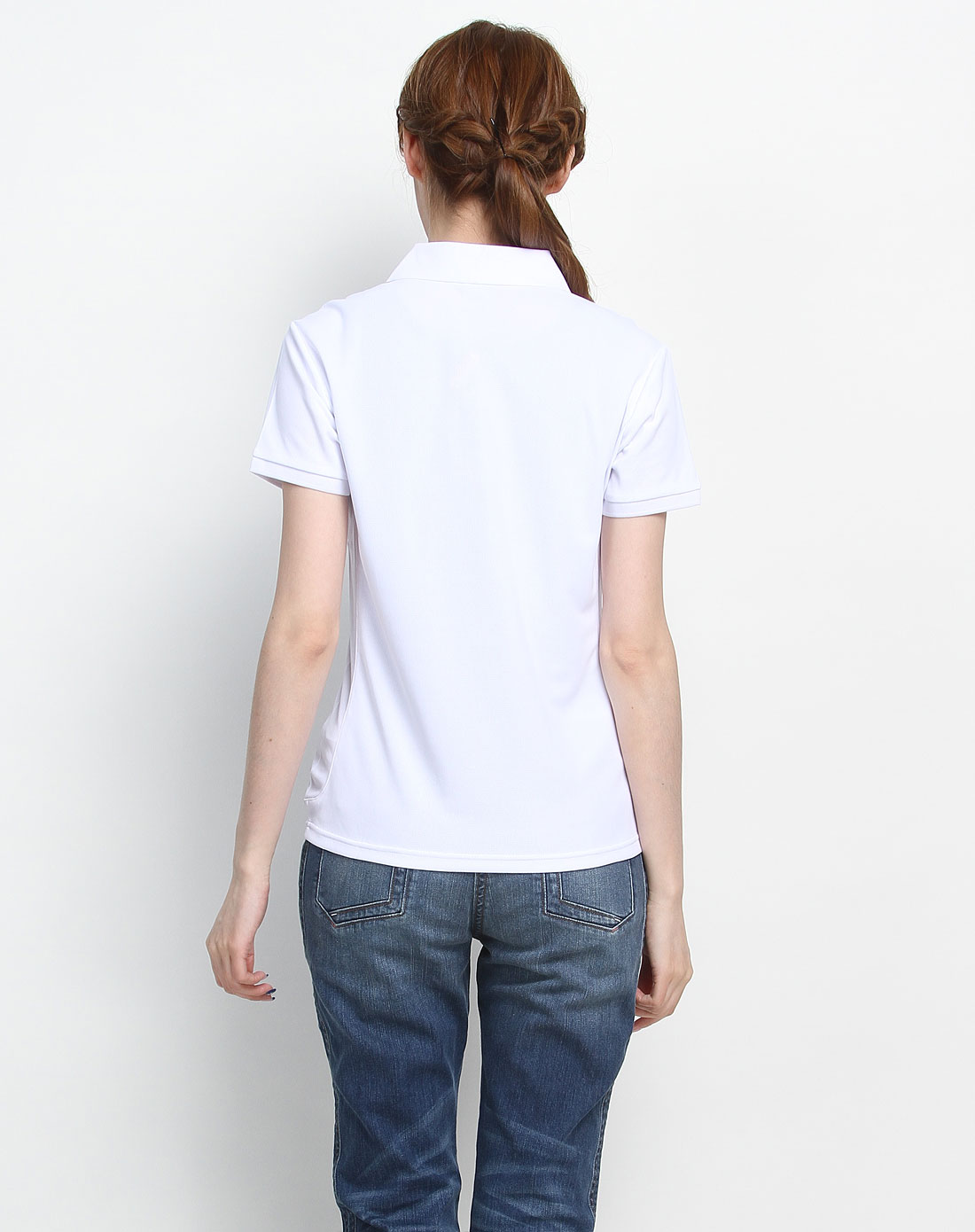 女款白色纯色运动翻领短袖t恤