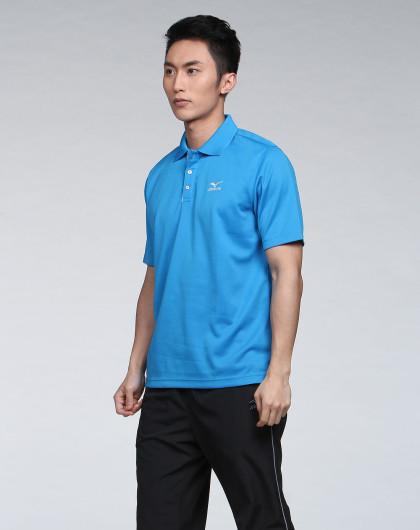 美津浓 男款深湖蓝色高尔夫短袖翻领polo衫