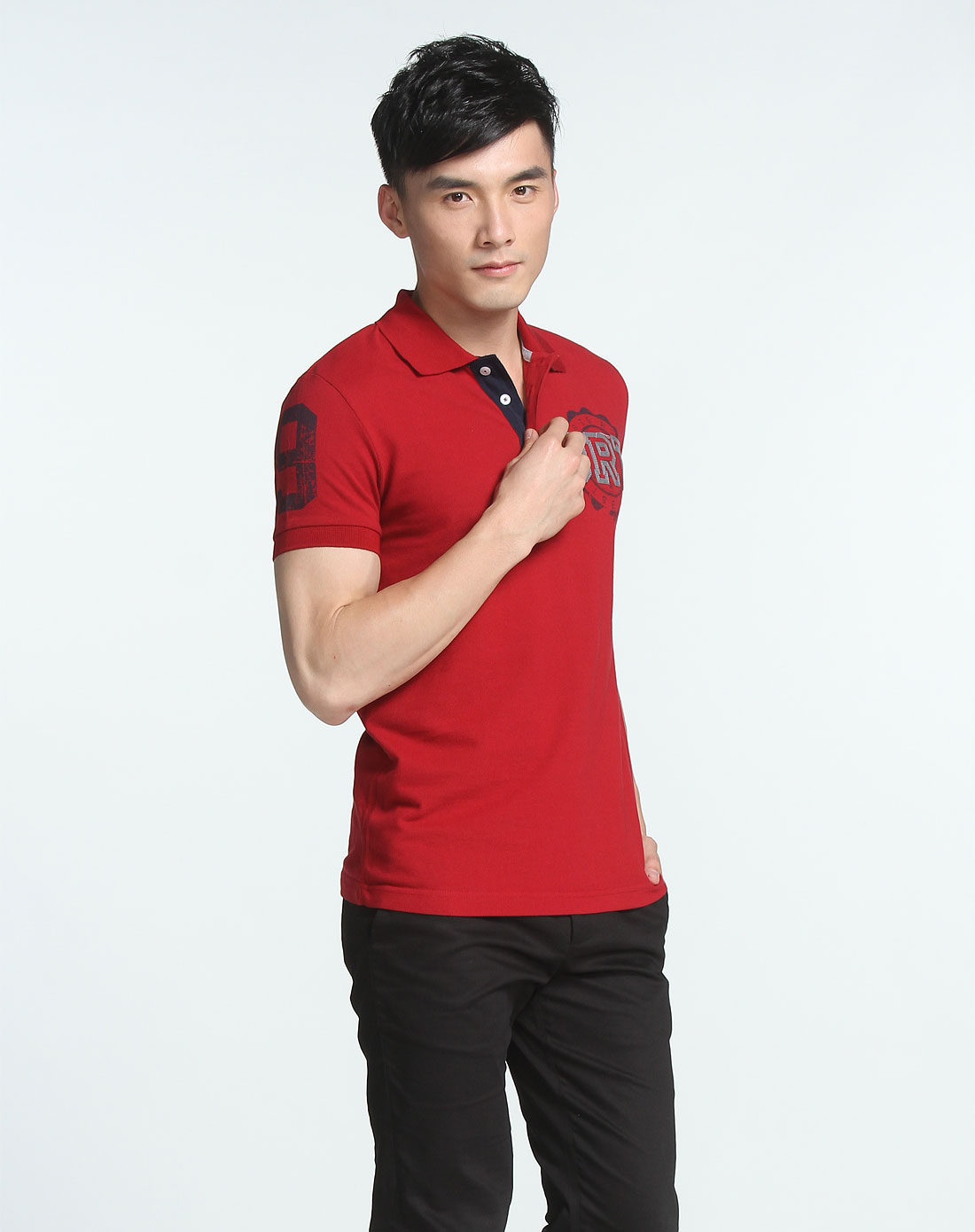 男款短袖翻领枣红色休闲t恤