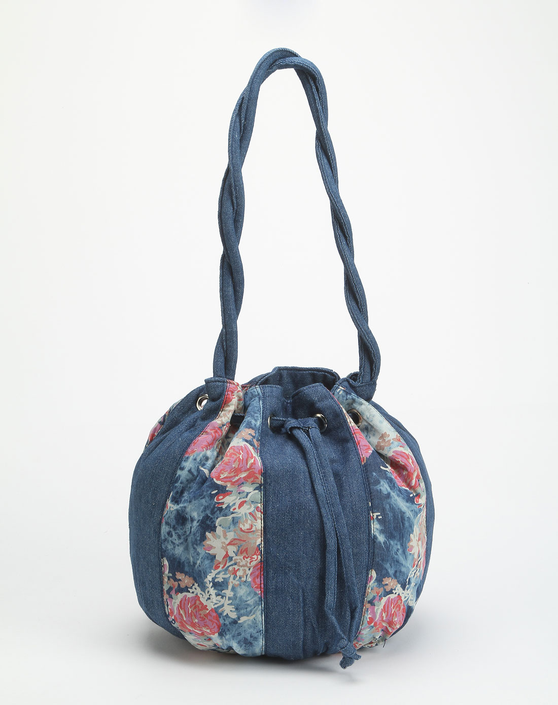 蓝色玫瑰牛仔布印花单肩包