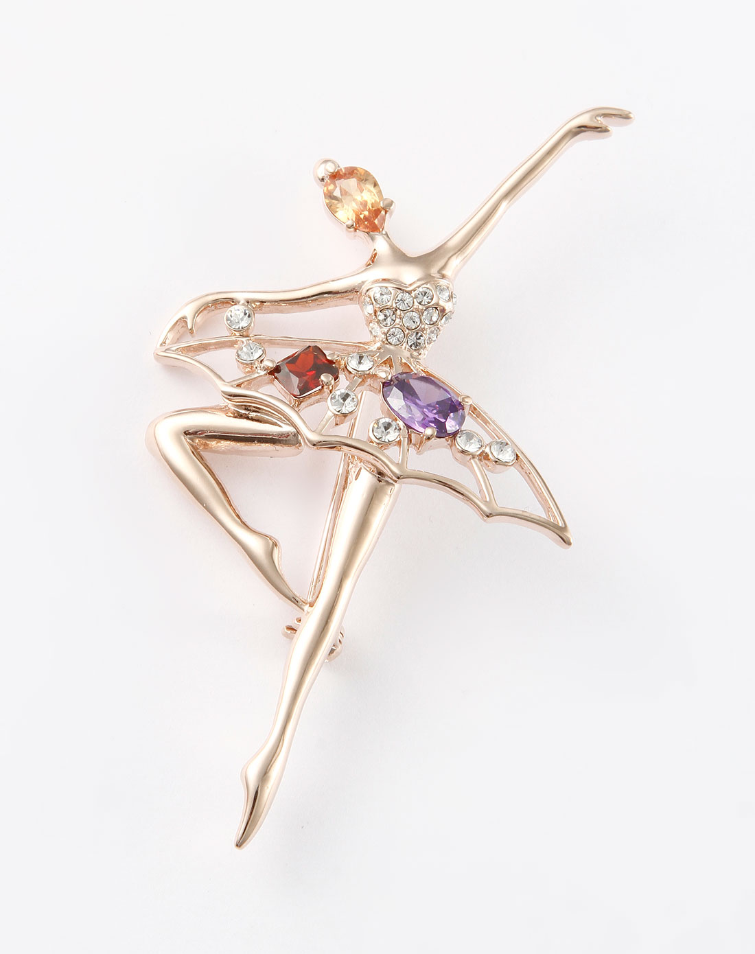 金色芭蕾舞女孩水晶胸针