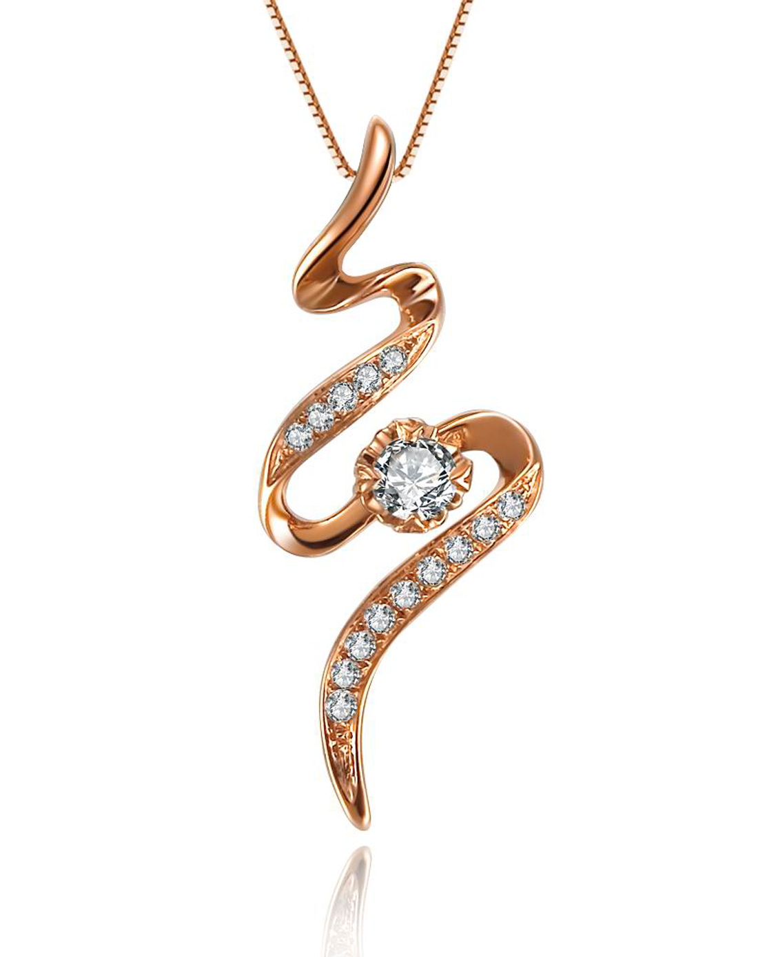 18k玫瑰金钻石吊坠-绝色