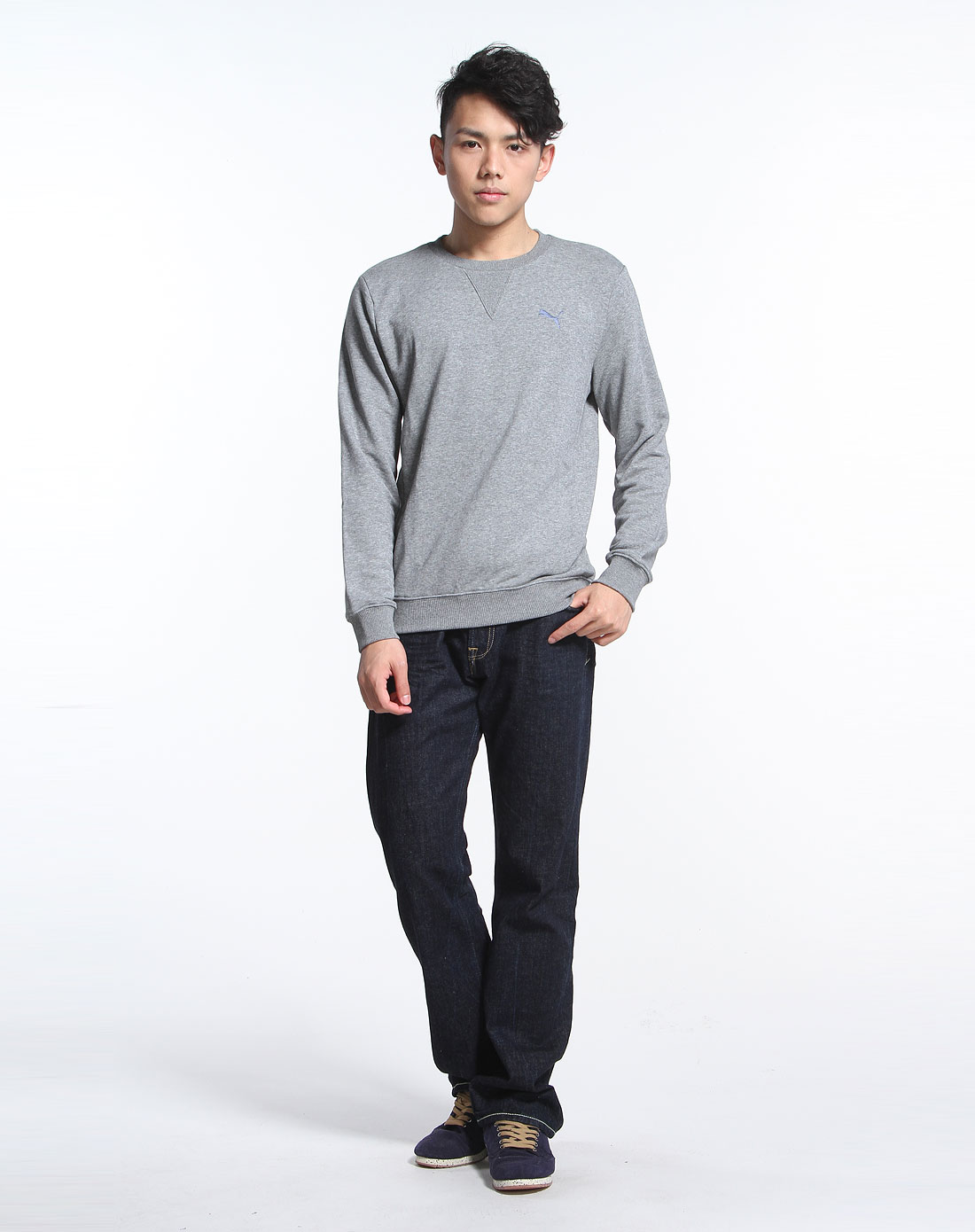 男款休闲麻灰色长袖针织卫衣