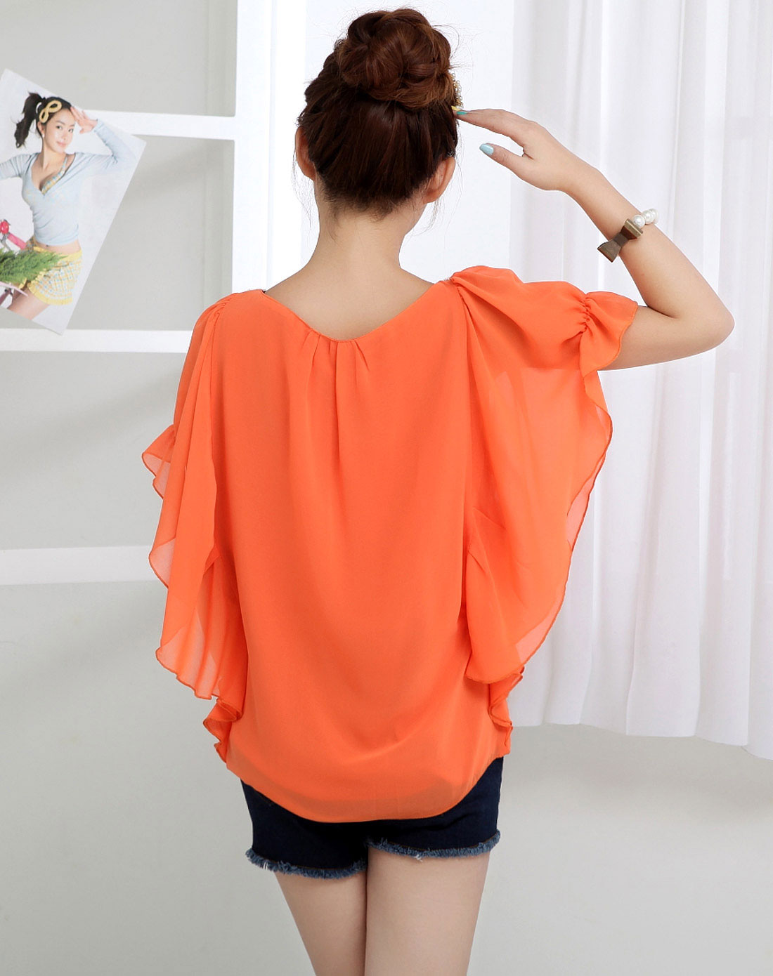 橙色雪纺衫