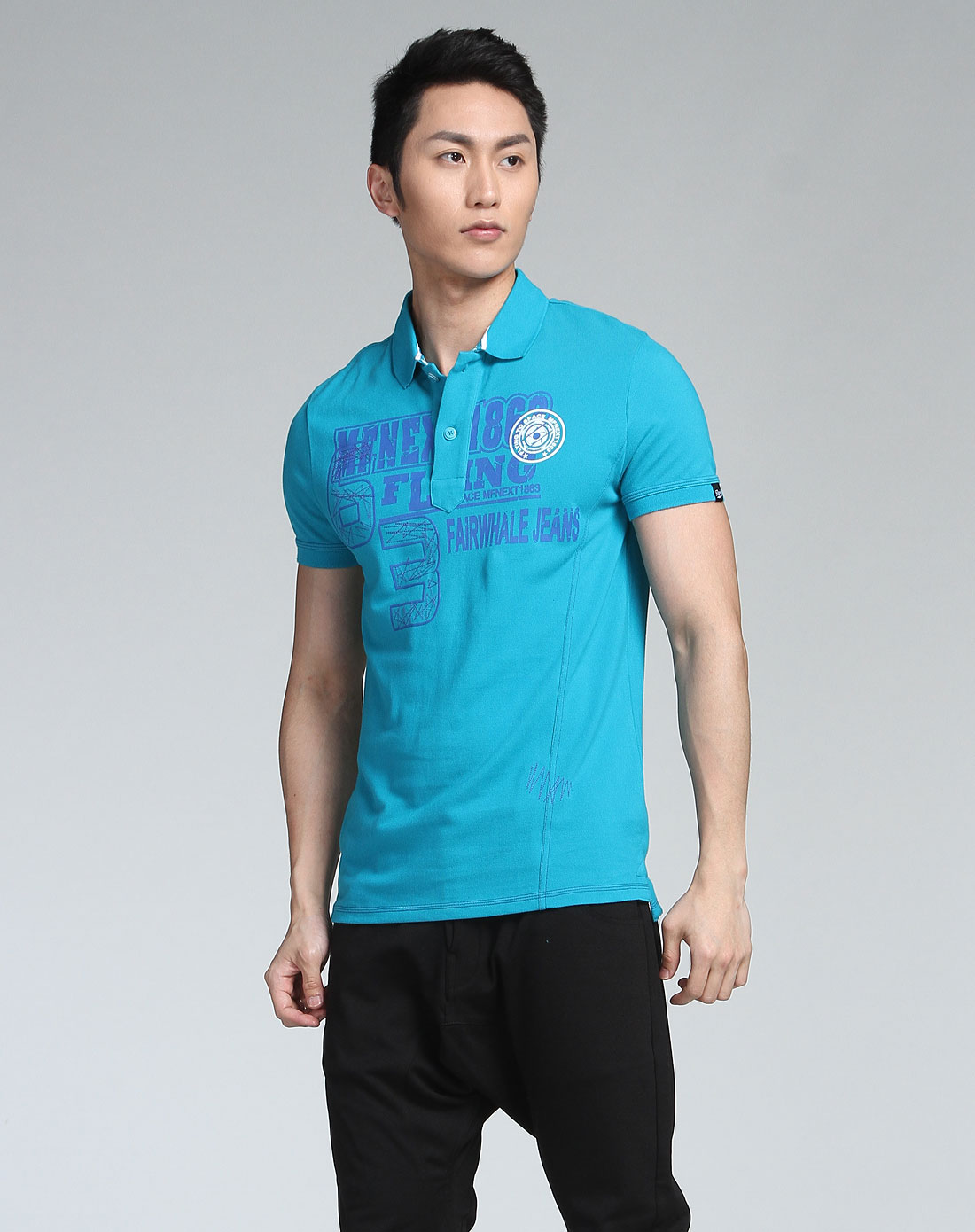 马克华菲蓝绿色印图短袖polo衫
