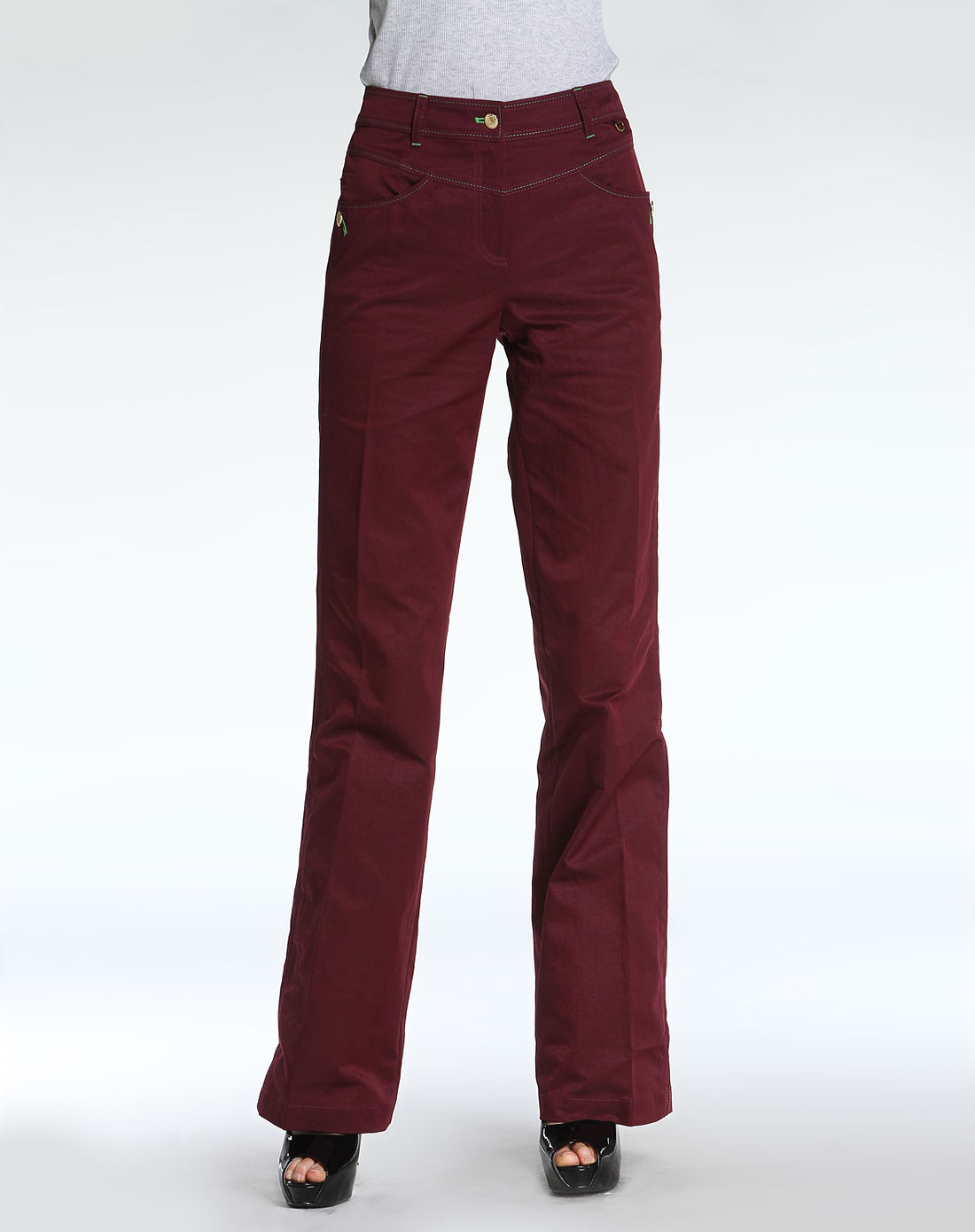 女款暗红色休闲简约长裤