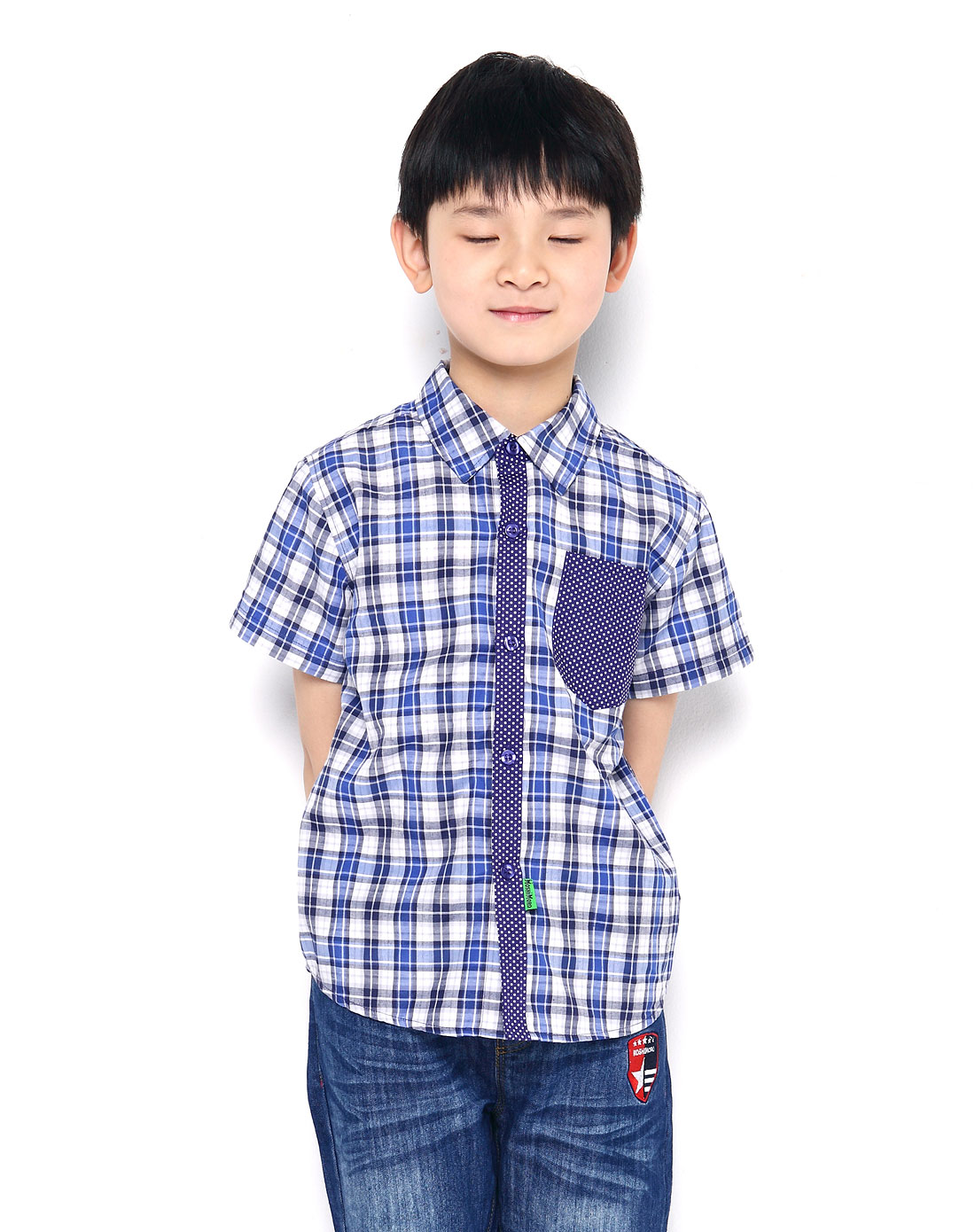 男童蓝格格子衬衫