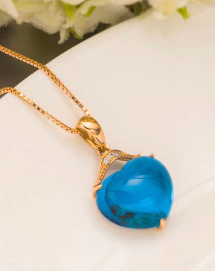 18k玫瑰金蓝黄玉钻石吊坠-幸福系列(附国检证书赠精美925银链)