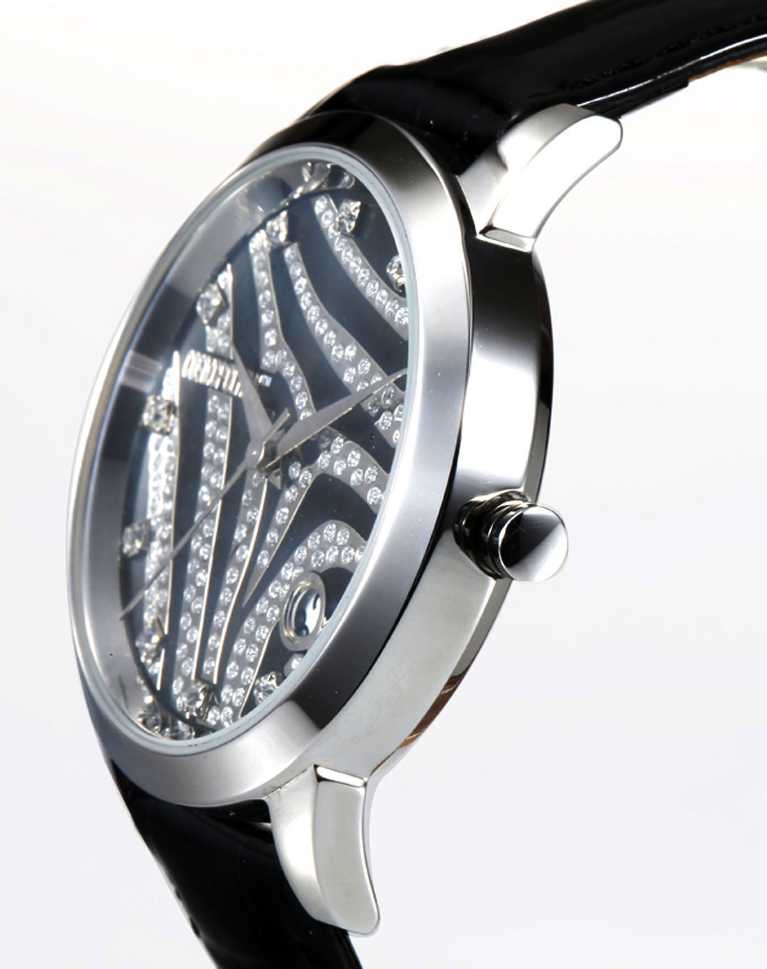 cosmopolitan手表专场-女表水晶玻璃镜面黑色漆面防水底里真皮皮带