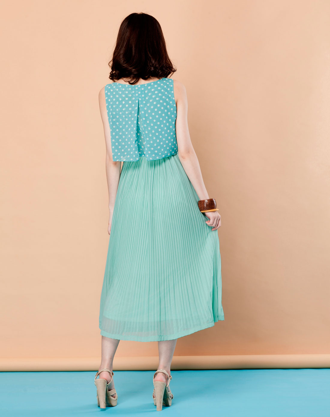 浪漫夏日甜美连衣裙-青色