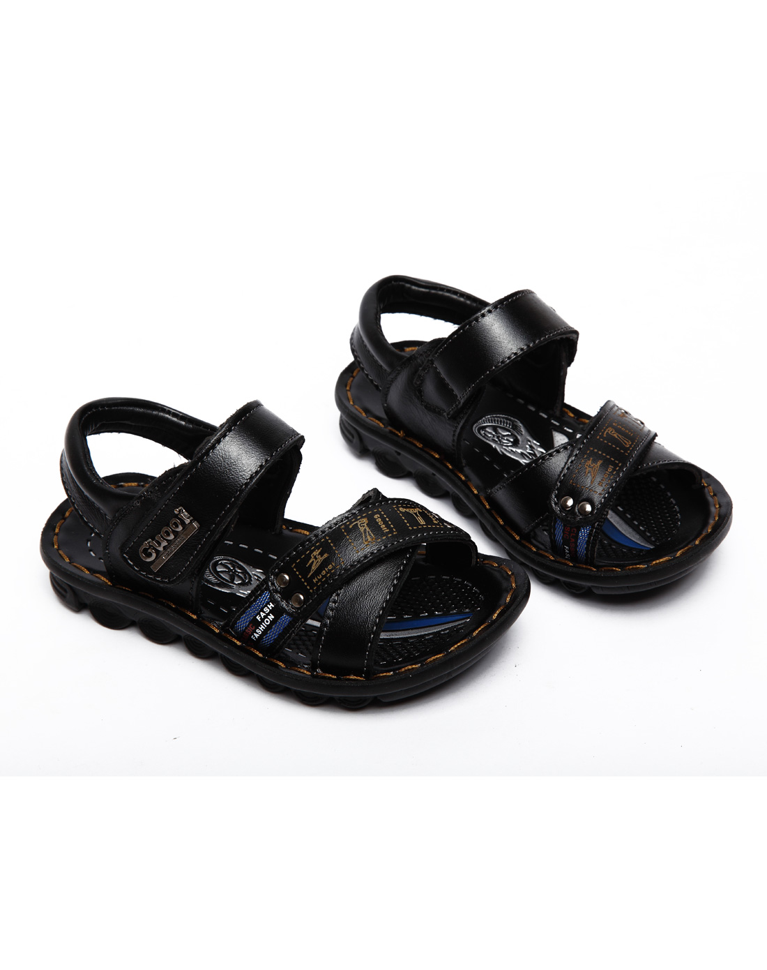 杰米熊jmbear 男童黑色简约魔术贴凉鞋